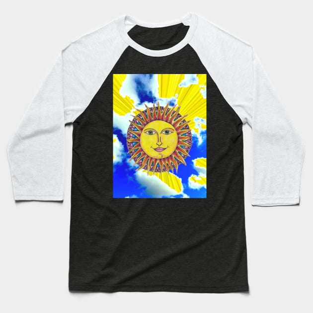 Blue,yellow,Sun,Clouds,Sky by LowEndGraphics Baseball T-Shirt by LowEndGraphics